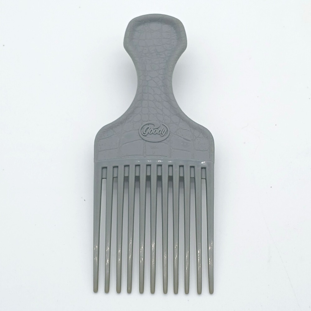 Vintage Goody 6.5" Plastic Textured Reptile Print Hair Pick Comb Lift USA Gray